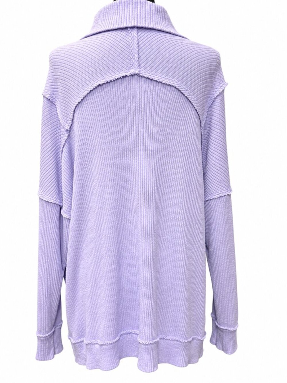 We The Free Lavender Waffle Knit Half Zip Pullover | Raw Edge Oversized Boho Top - Picture 5 of 8